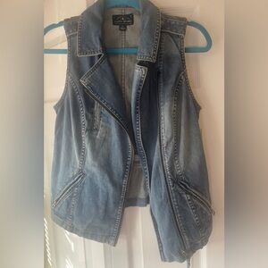 Lucky Brand Light Blue Denim Moto Vest
